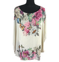 Floral Smock Blouse Top Women’s UK Size L Chiffon Relaxed Fit Lined Floral Beige