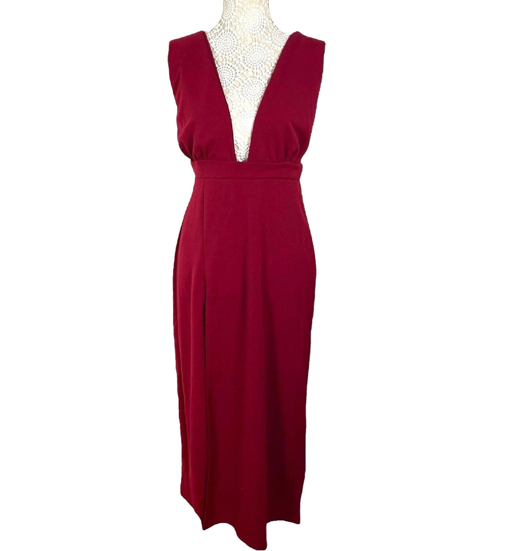 Nasty Gal Dress Red Long Deep Plunge Side Slit Women’s UK Size 8
