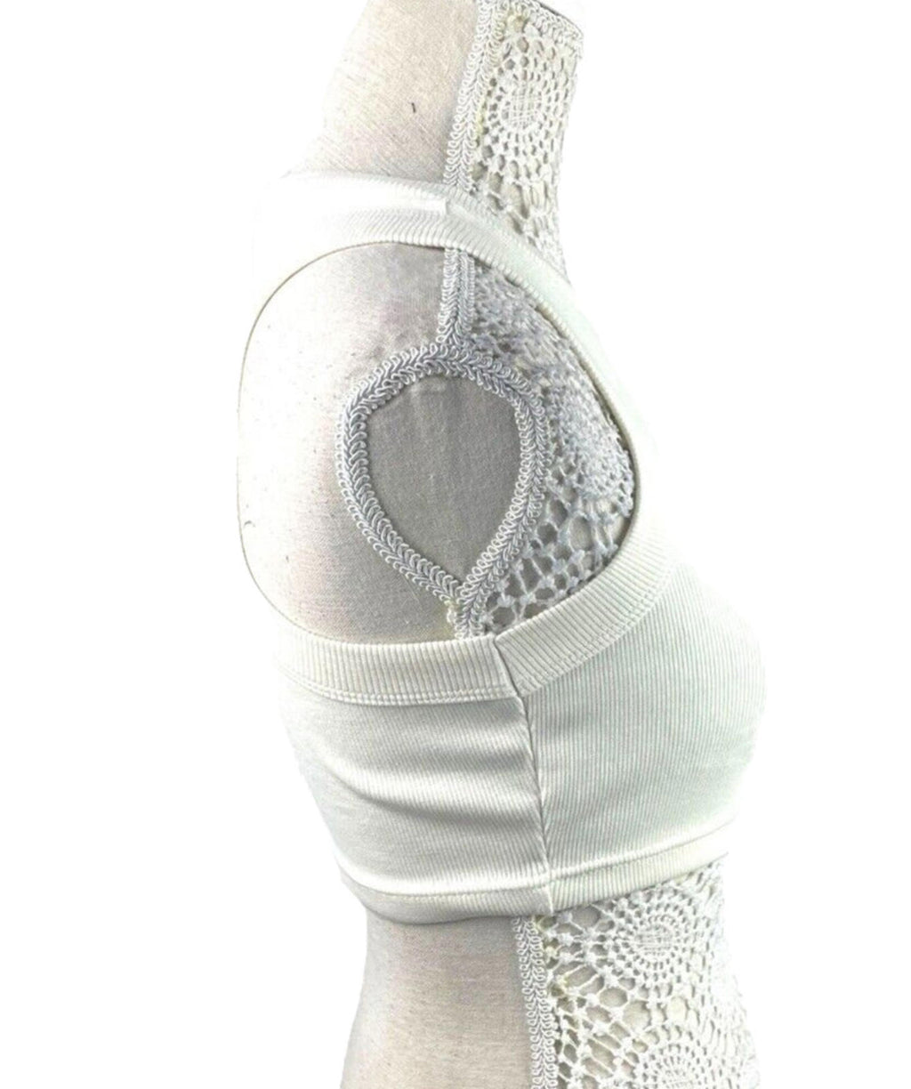 Ribbed Racerback Crop Top Women’s UK Size S Ivory Crew Neck Sleeveless Summer
