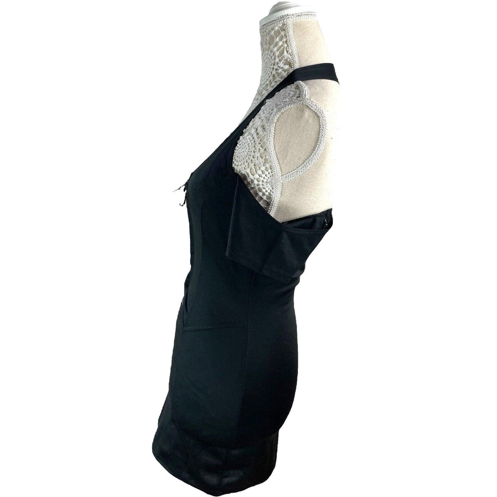 Black Halter Neck Mini Dress Lace Up Front Cold Shoulder Women’s UK Size 8