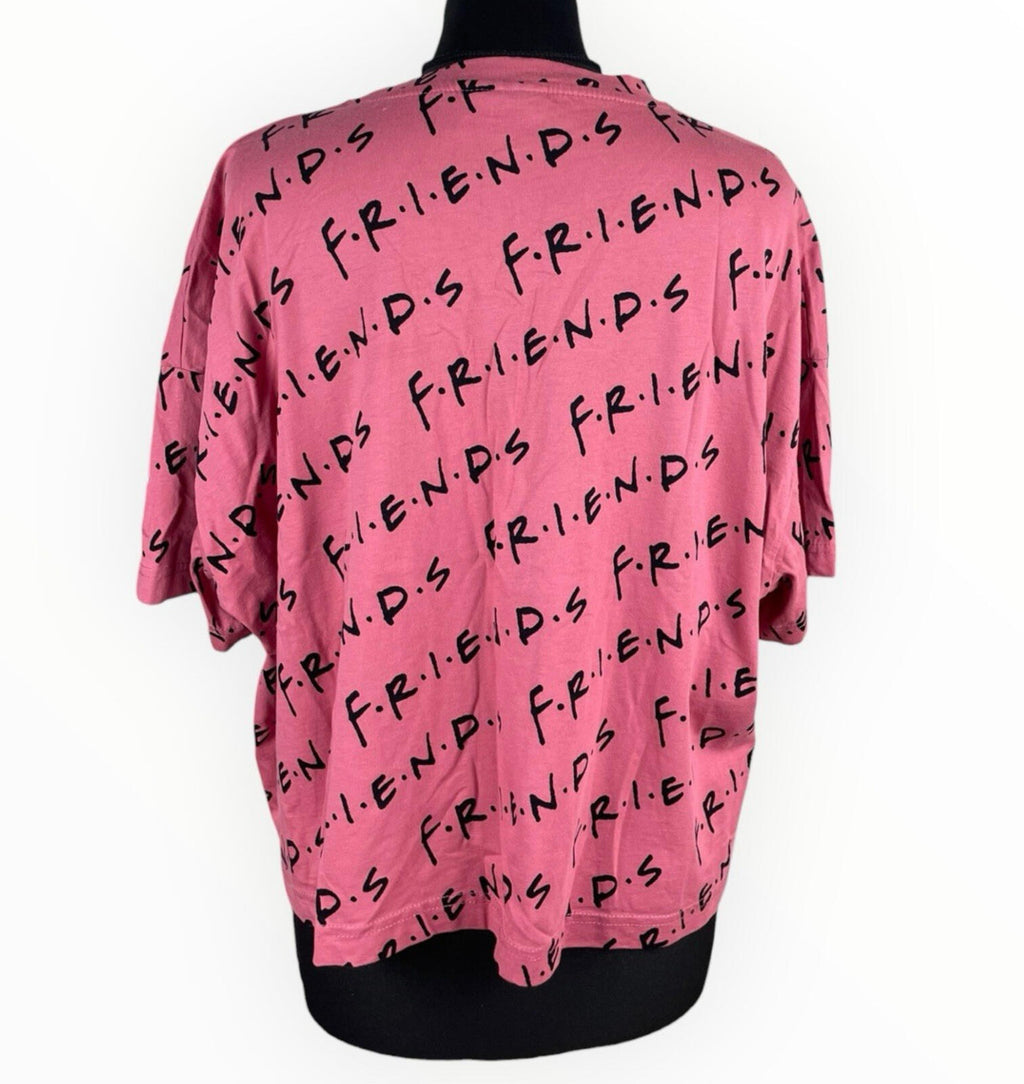 Friends Cropped T-Shirt Women’s UK Size 14 Short Sleeve Cotton Geometric Print