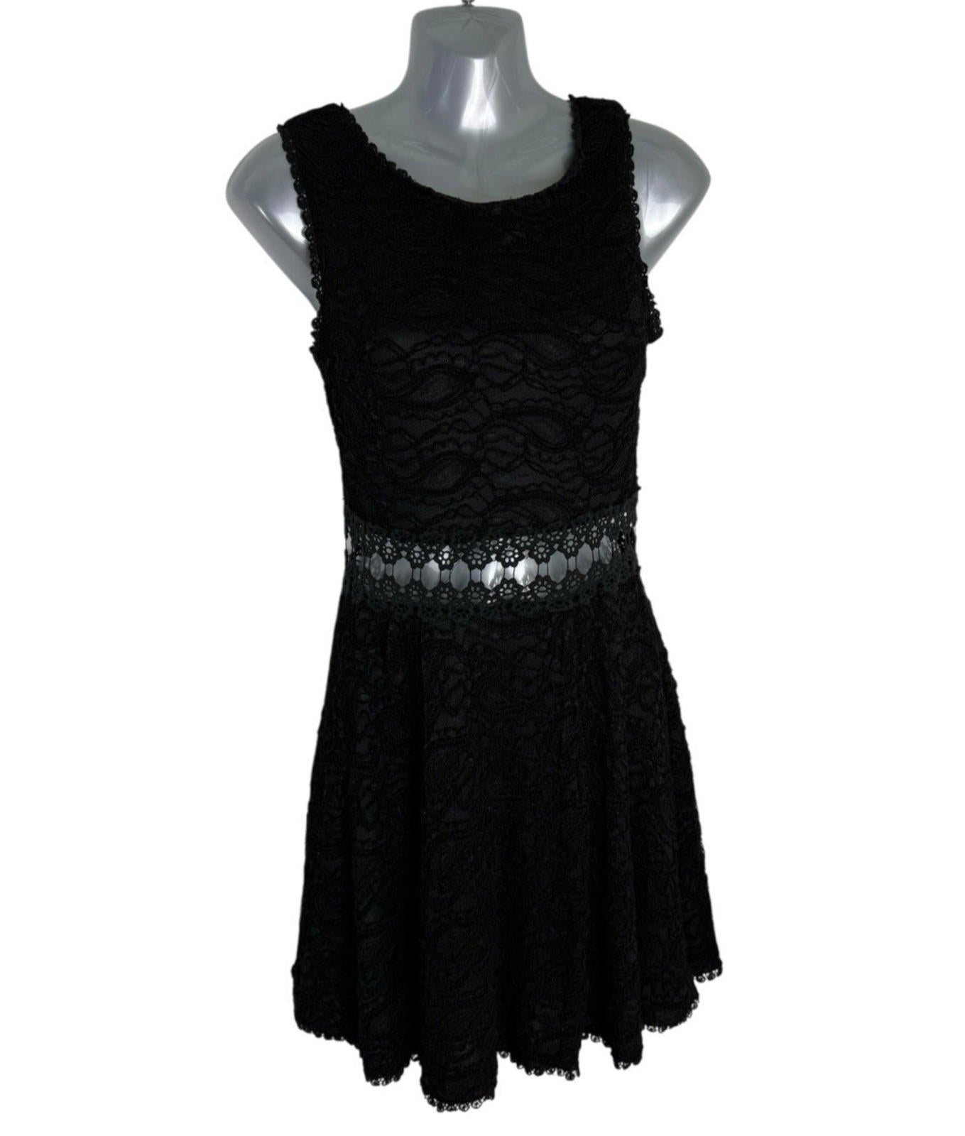 AX Paris Black Lace Dress Knee Length Cut Out Waistband Women’s UK Size 8