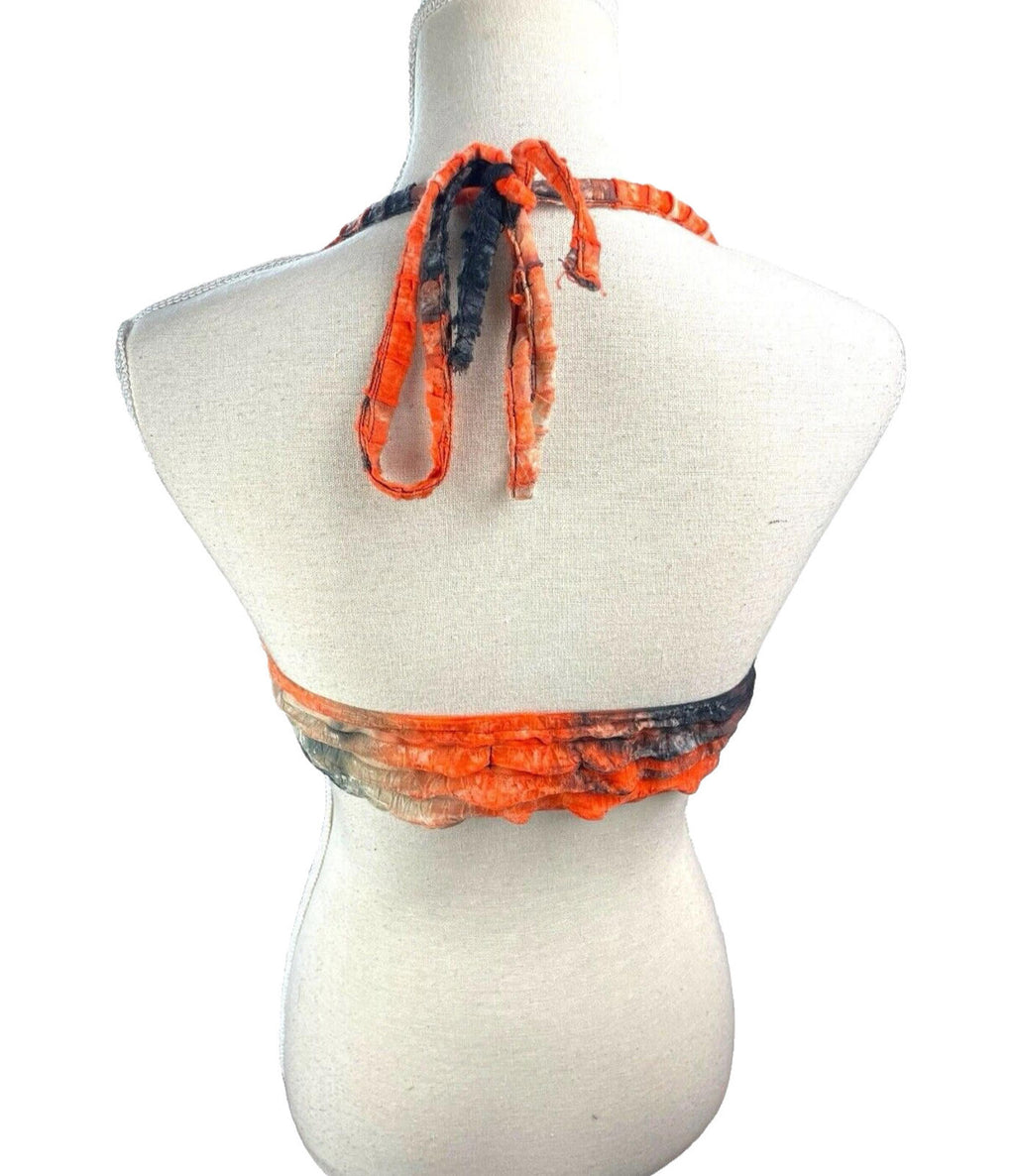 Pretty Little Thing Bralette Crop Top Women’s UK Size 8 Black Orange Textured