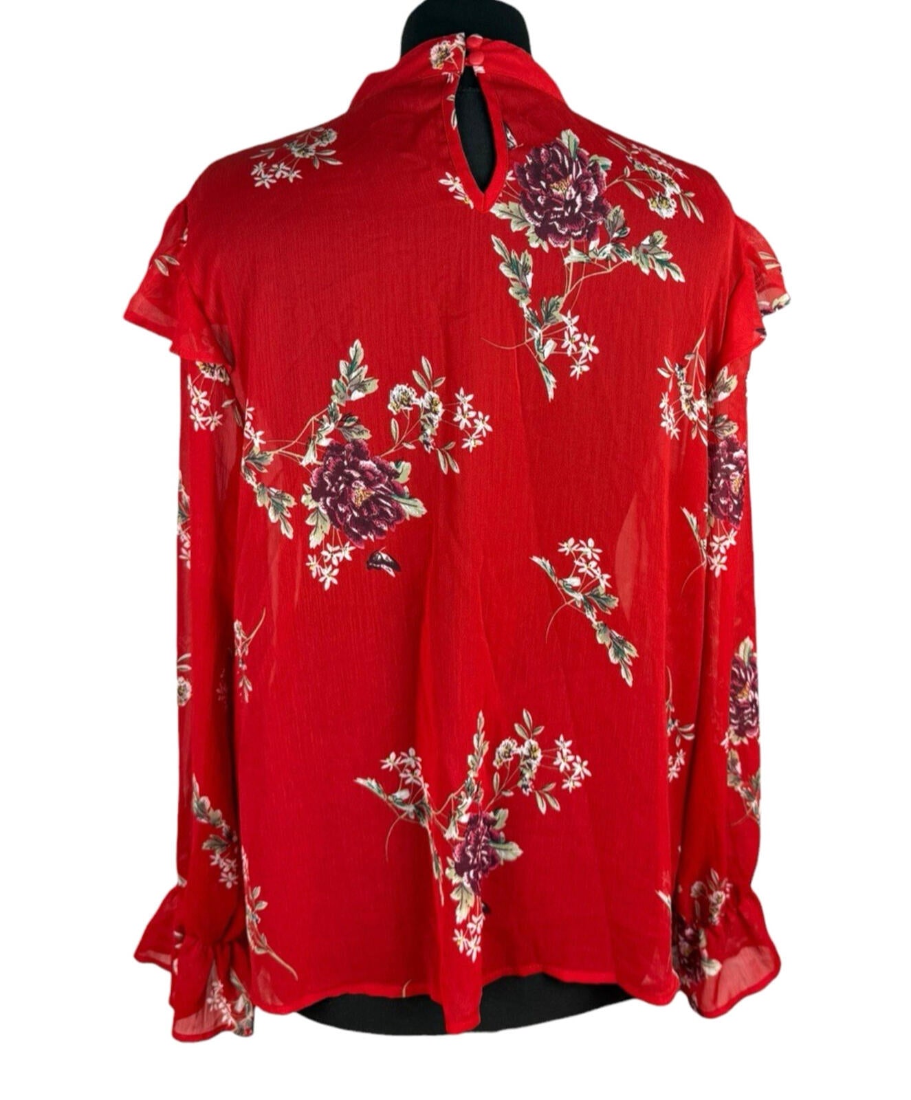 Primark Floral Blouse Women’s UK Size 14 Long Sleeve Ruffled Cuffs Choker Neck