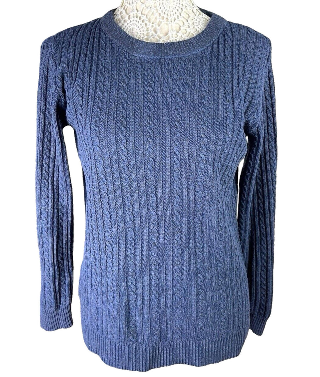 ME Navy Blue Knit Jumper Aaron Pattern Crew Neck Women’s UK Size L (12)