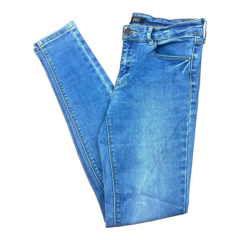 F&F Skinny Leg Jeans Medium Wash High Waist Ripped Distressed Women’s UK Size 8