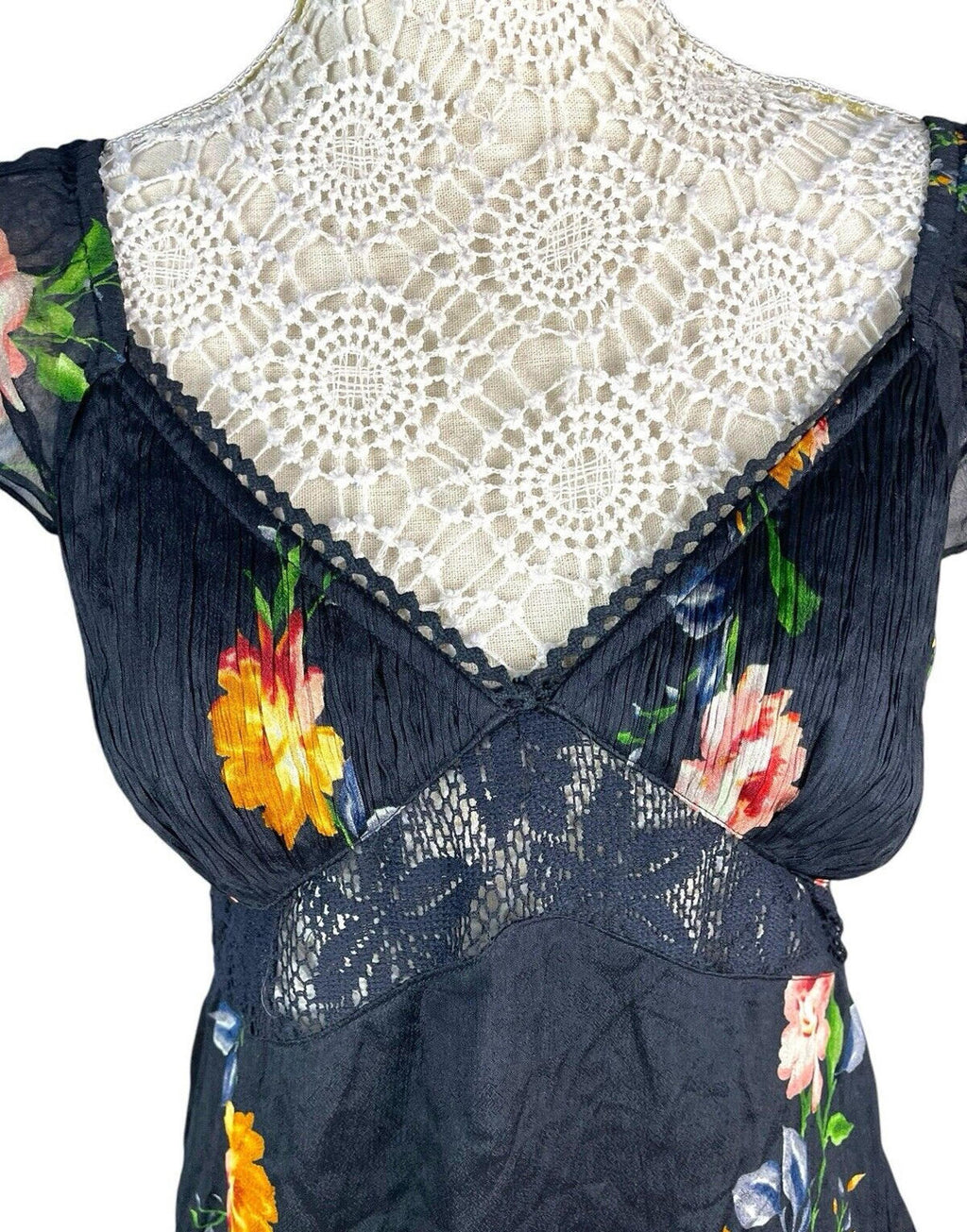 Black Floral Maxi Dress Lace Panels Women’s UK Size 8