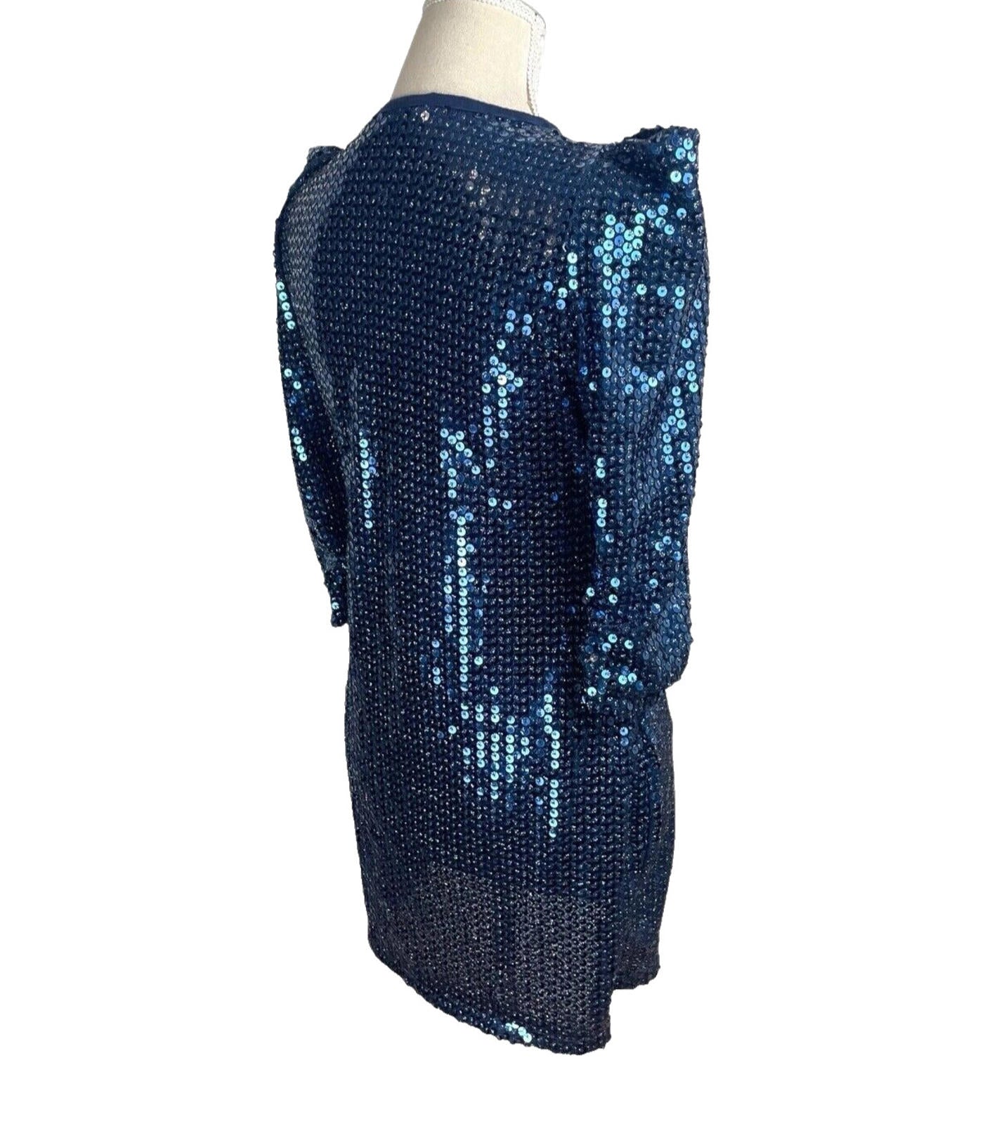 Glamorous Mini Dress Navy Blue Sequin Puff Sleeve Women’s UK Size 10