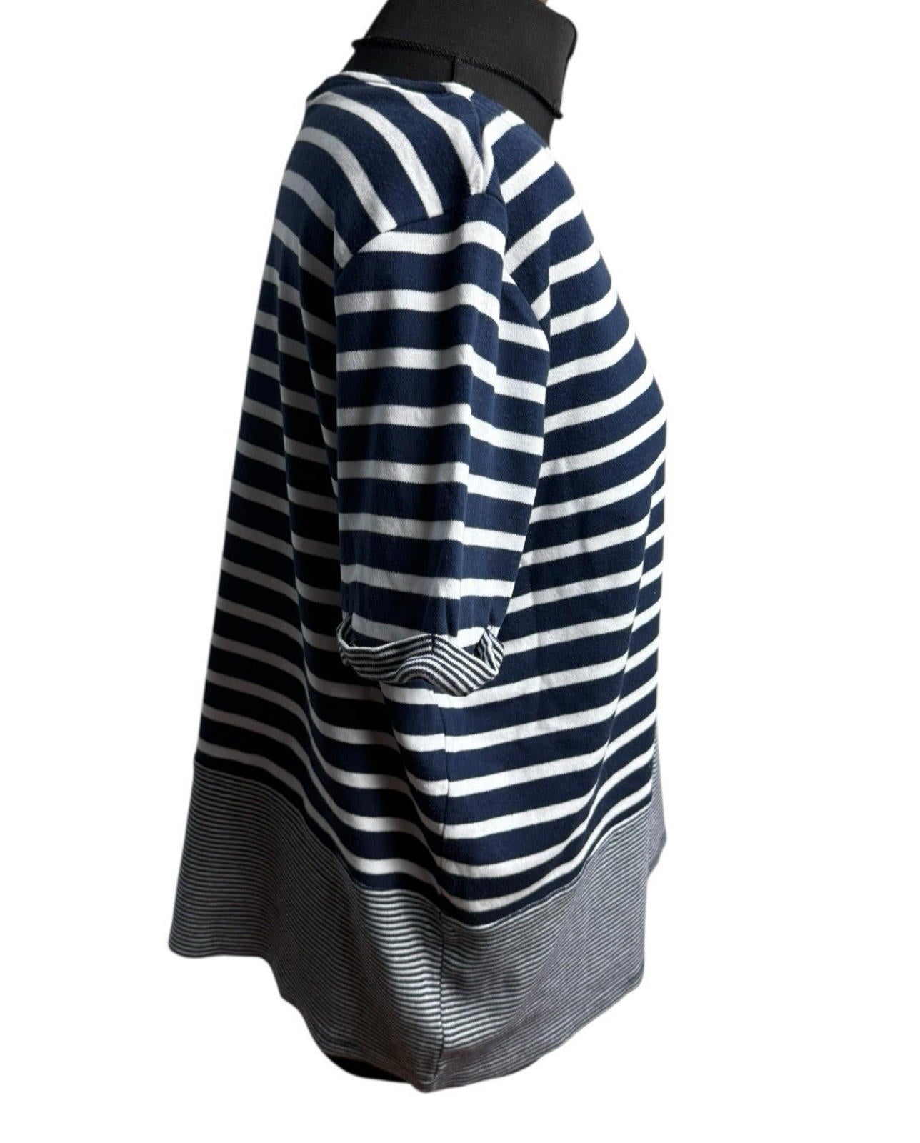 TU Navy Stripe Nautical T-Shirt Front Pocket 100% Cotton Women’s UK Size 18