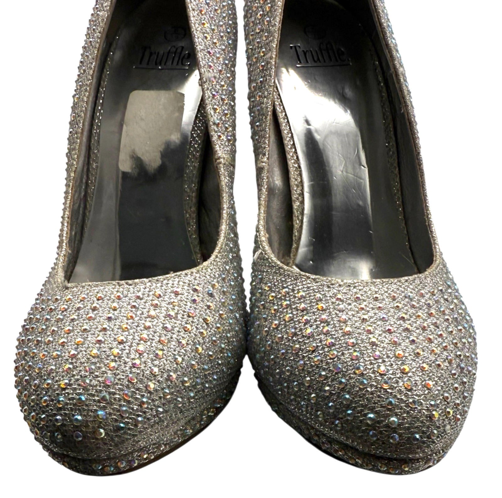 Truffle Silver Rhinestone Shoes Round Toe Stiletto Sparkle Women’s UK Size 6