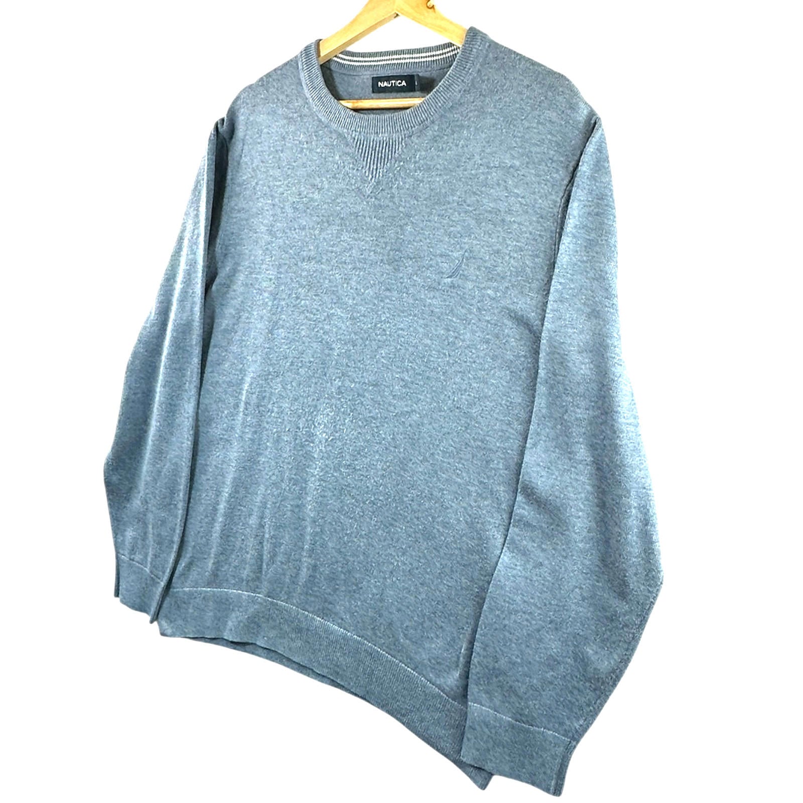 Nautica Jumper Men's UK Size L Blue Long Sleeve Crew Nexk Striped Collar Logo