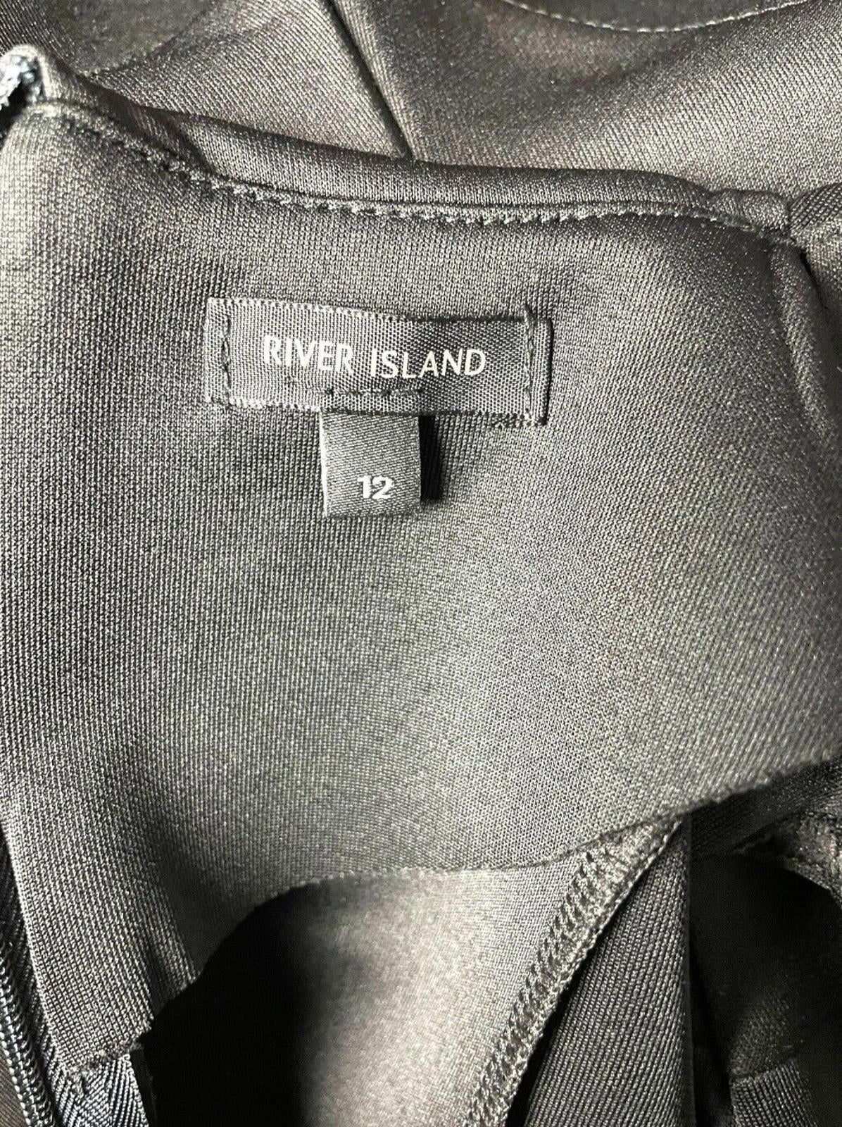 River Island Black Midi Dress Mesh Panel Detail High Neck Women’s UK Size 12