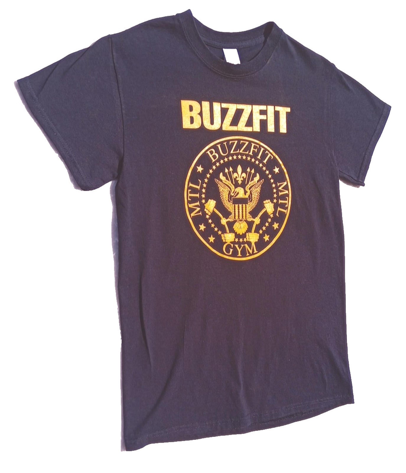 BuzzFit Gym T-Shirt Men's UK Size S Black Crew Neck Print 100% Heavy Cotton