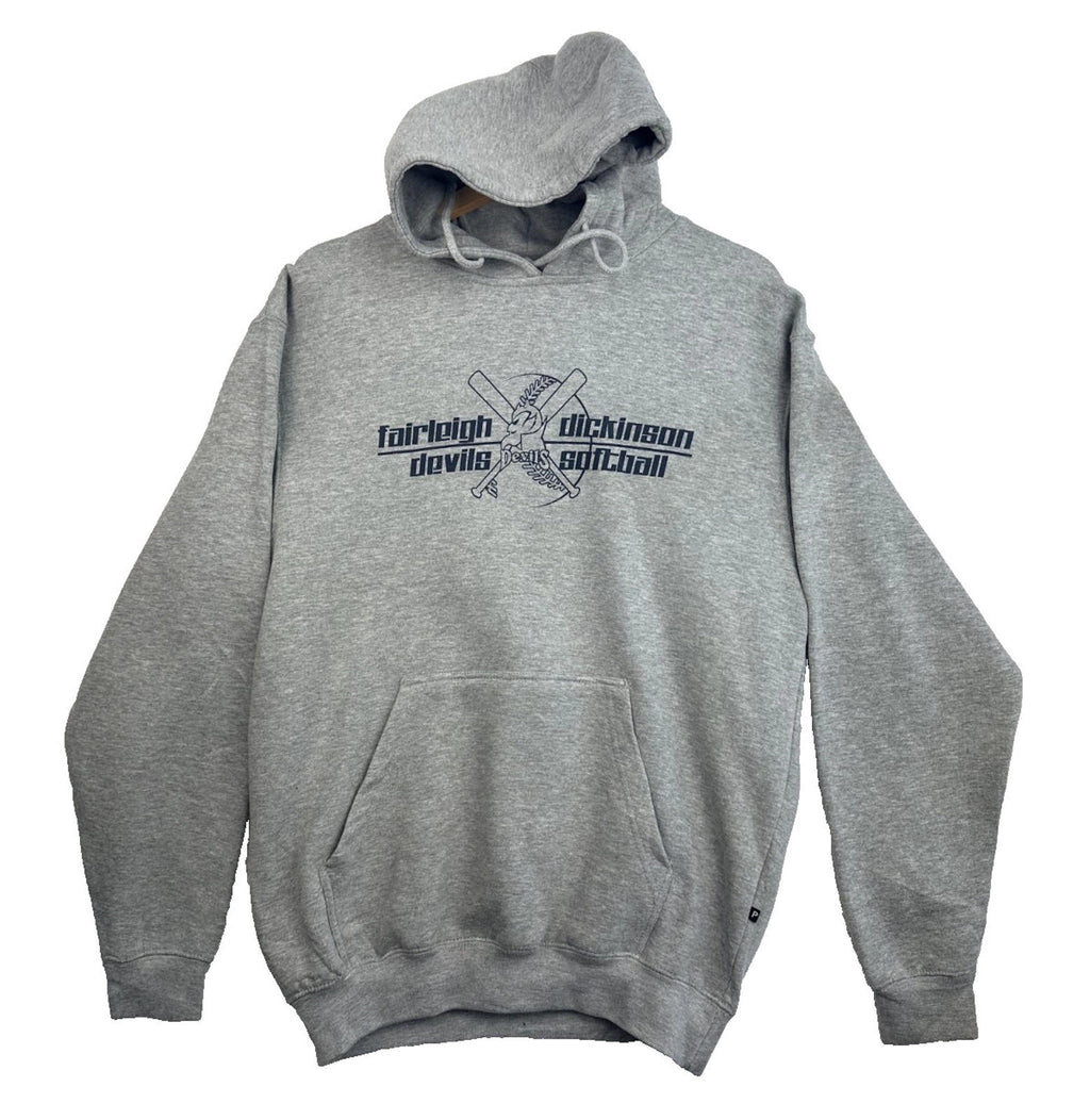 Devils Softball Hoodie Men's UK Size M Grey Hooded Jersey Pocket Drawstring