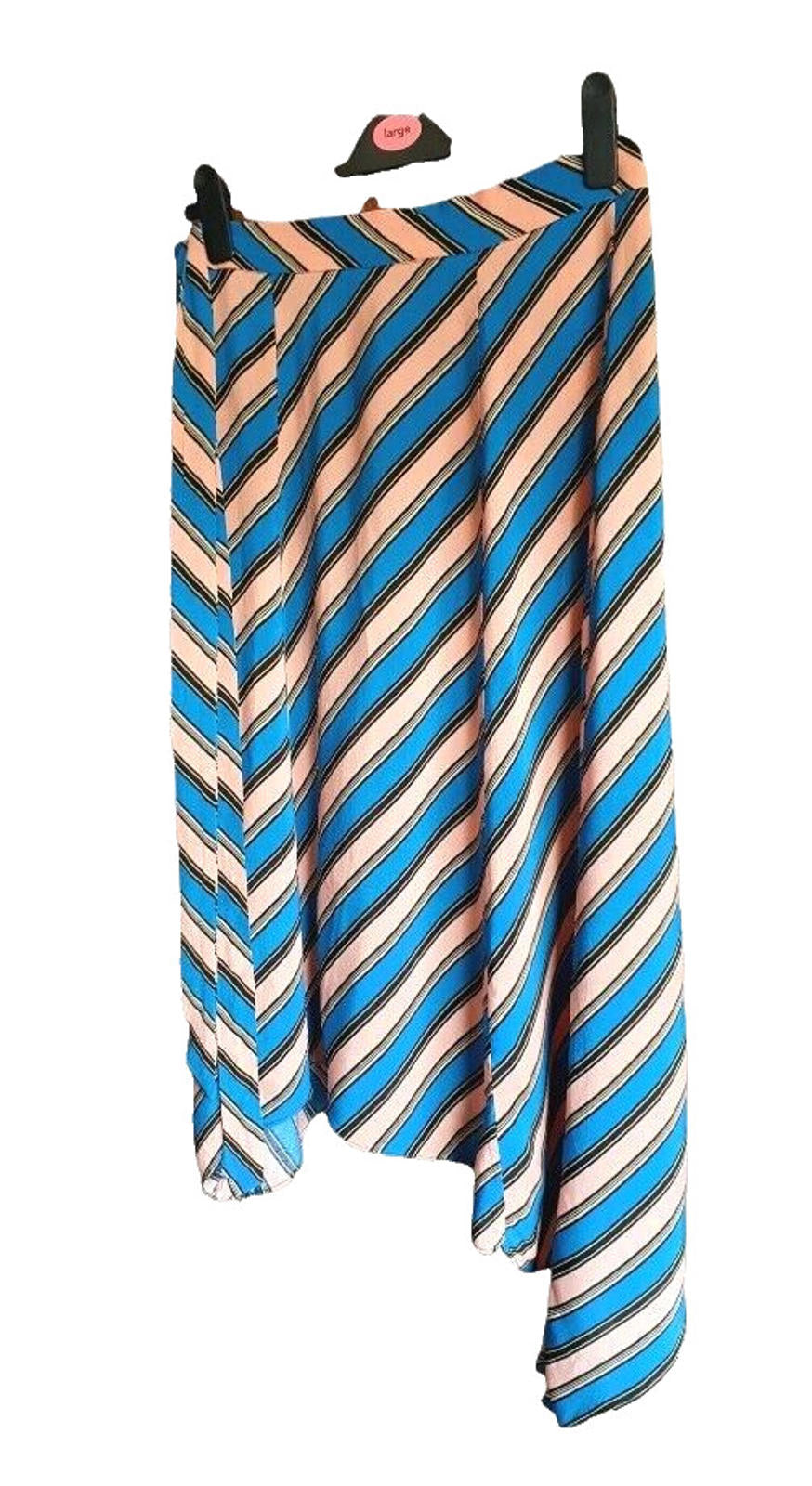 Top Shop Midi Skirt Women's UK Size 10 Blue & Pink Striped Zip Fastening Summer