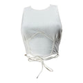 Bershka Cream Ribbed Crop Top Ribbed Tie Front Women’s UK Size XS