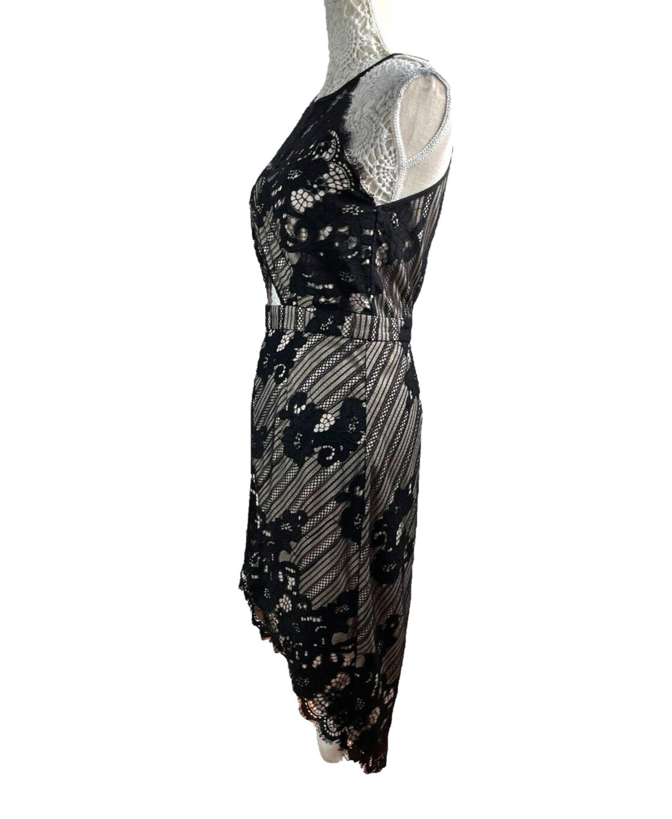 Missguided Midi Dress Lace Black & Nude Women’s UK Size 12