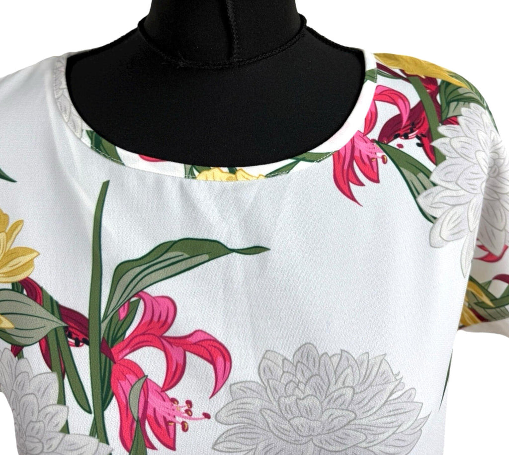 Soon White Floral T-shirt Top Chiffon Panel Relaxed Fit Women’s UK Size 8