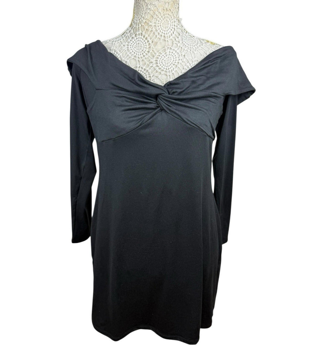 Figa Black Mini Dress Off The Shoulder Long Sleeve Women’s UK Size 14