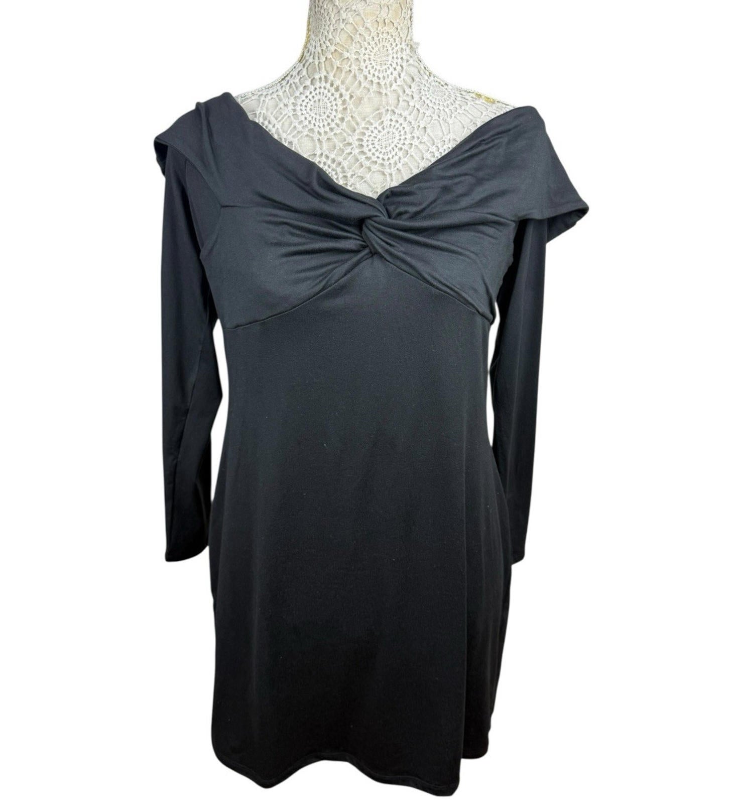 Figa Black Mini Dress Off The Shoulder Long Sleeve Women’s UK Size 14