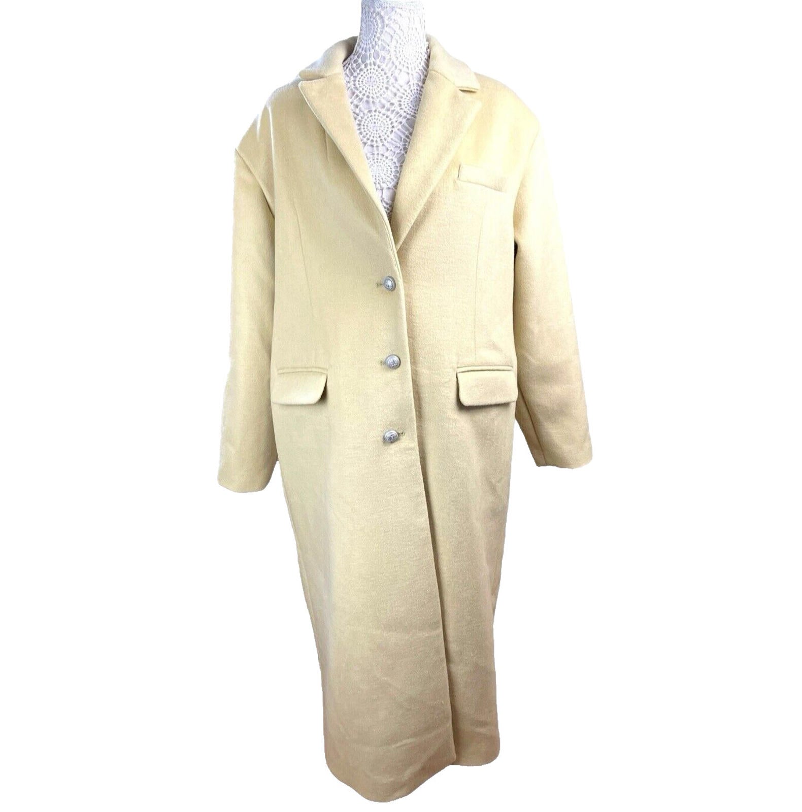 Riverland Overcoat Faux Wool Pale Yellow Oversized Long Women’s UK Size 16