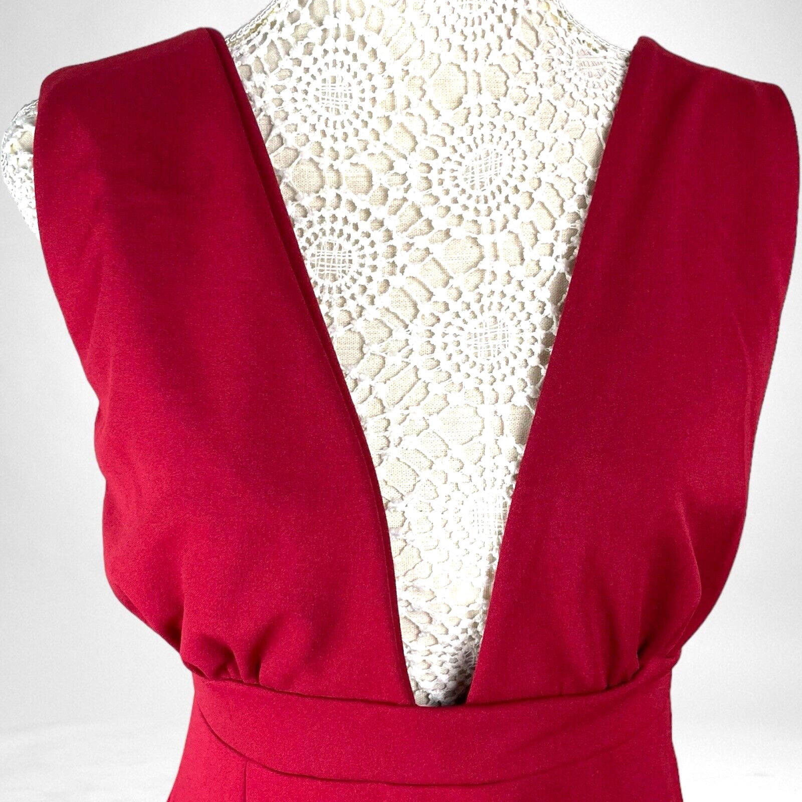 Nasty Gal Dress Red Long Deep Plunge Side Slit Women’s UK Size 8