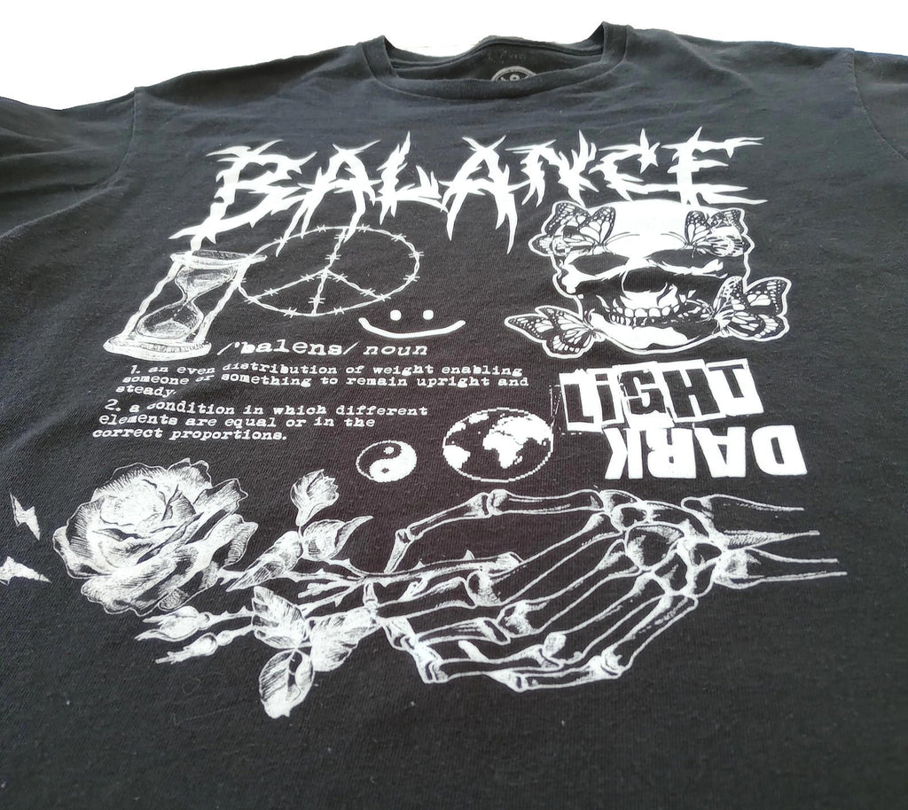 Balance Skull T-Shirt Men's UK Size S Black Crew Neck Light Dark Graphic Print