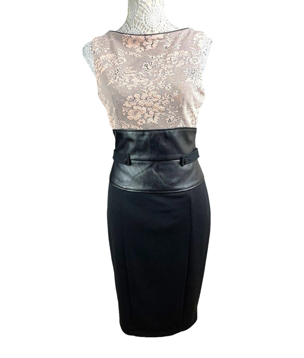 Amy Childs Midi Dress Women's UK Size 12 Rose Lace Detail Formal Sleeveless Zip