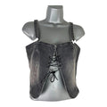 Dark Grey Denim Tank Top Lace Up Front Bow Detail Women’s UK Size S
