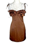 PLT Mini Dress Women's UK Size 8 Chocolate Satin Lace Cup Detail Tie Shoulder