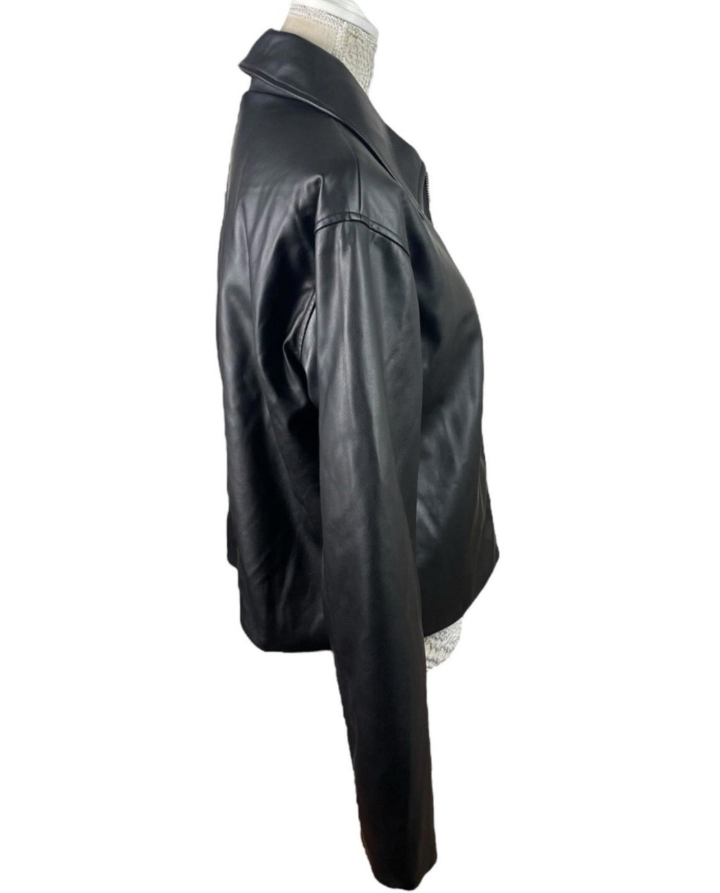 ASOS Faux Leather Jacket Women's UK Size 6 Black Zip Front Oversized Big Collar