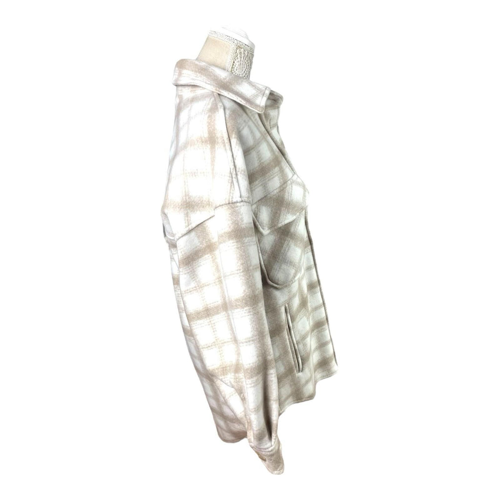 Stradivarius Beige Shirt Jacket Check Brushed Oversized Women’s UK Size XS