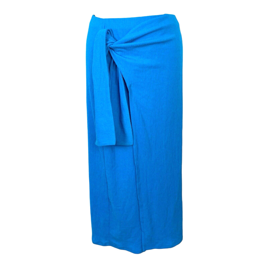 Stradivarius Blue Wrap Front Midi Skirt Textured Women’s UK Size XS