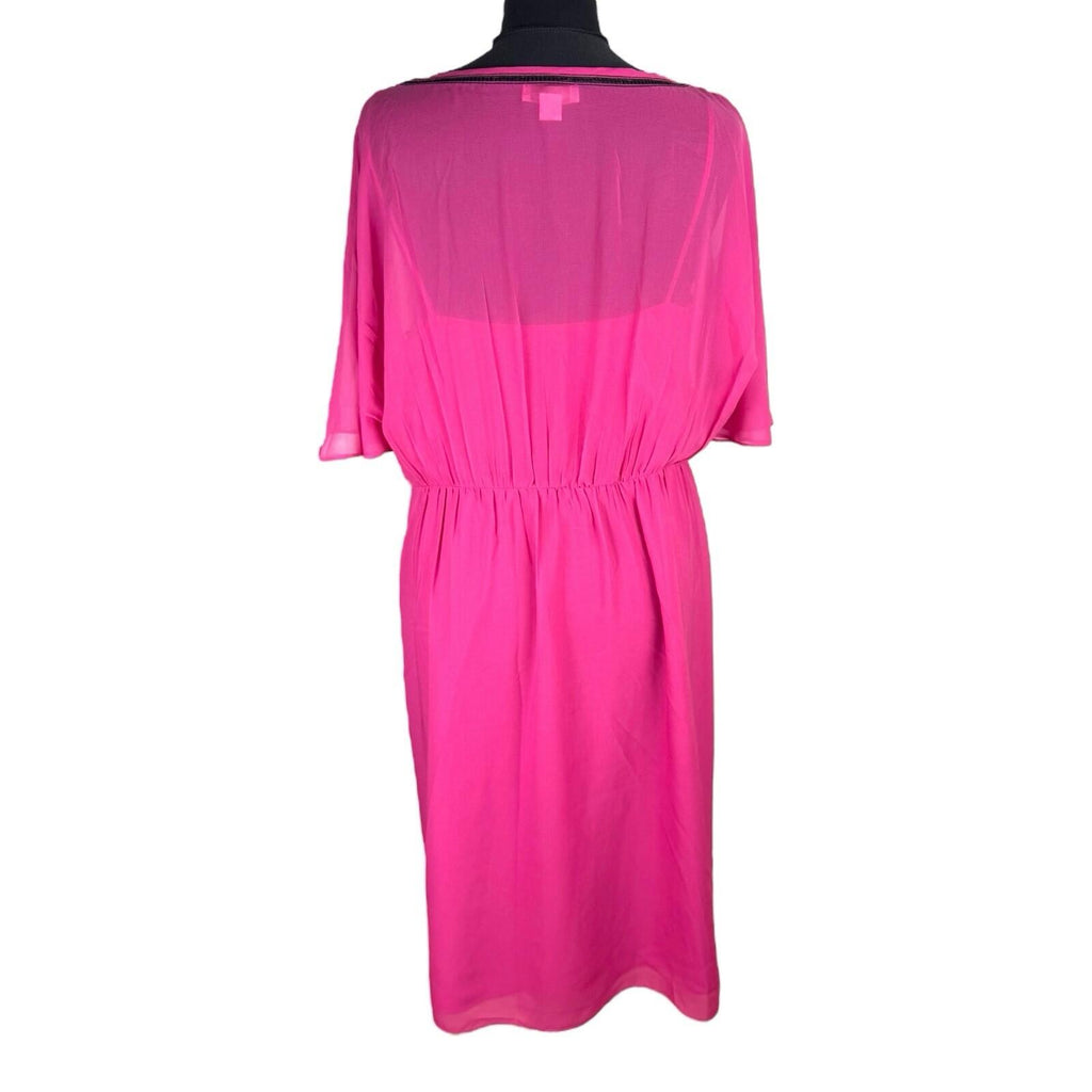 Monsoon Bright Pink Chiffon Midi Dress Beaded Women’s UK Size 16