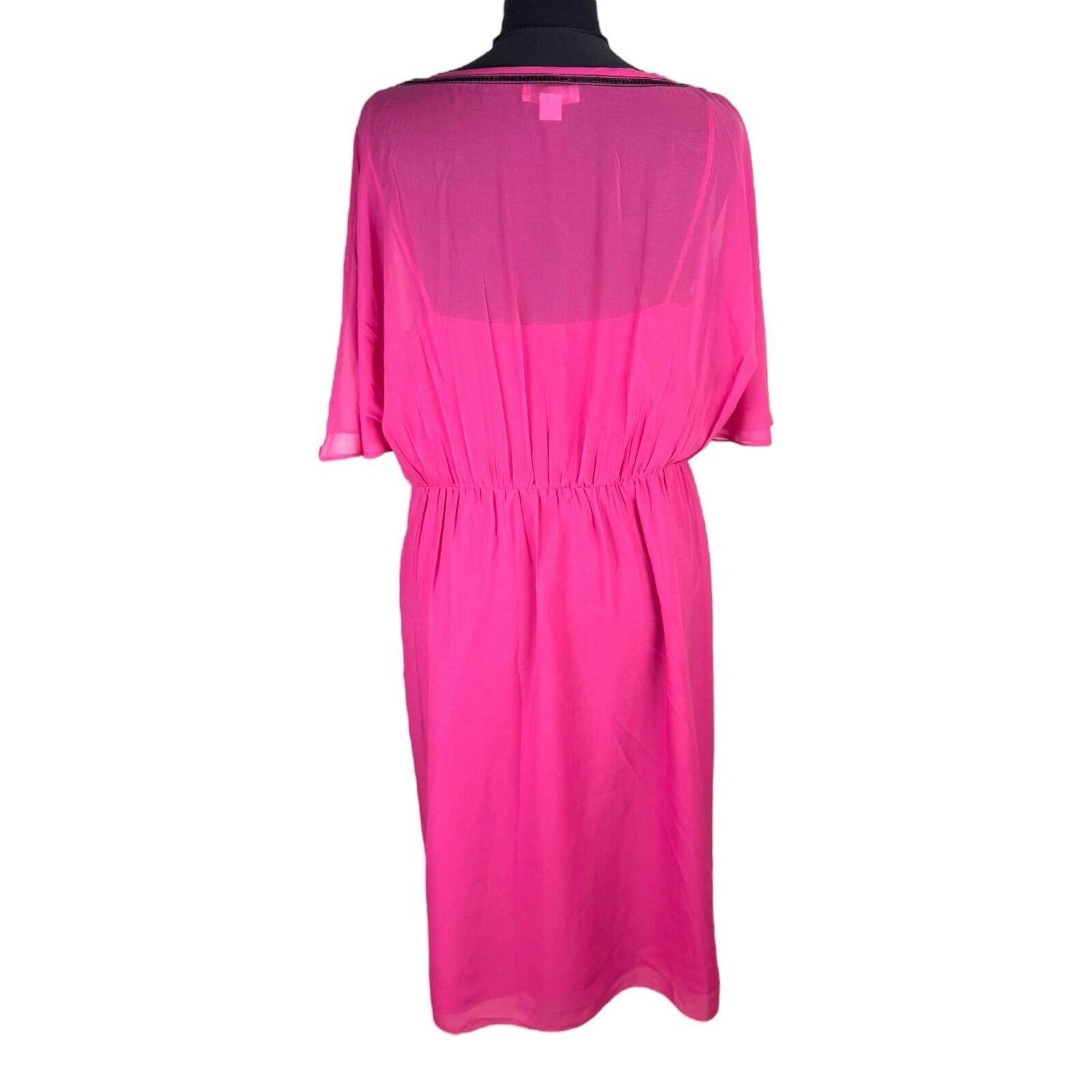 Monsoon Bright Pink Chiffon Midi Dress Beaded Women’s UK Size 16