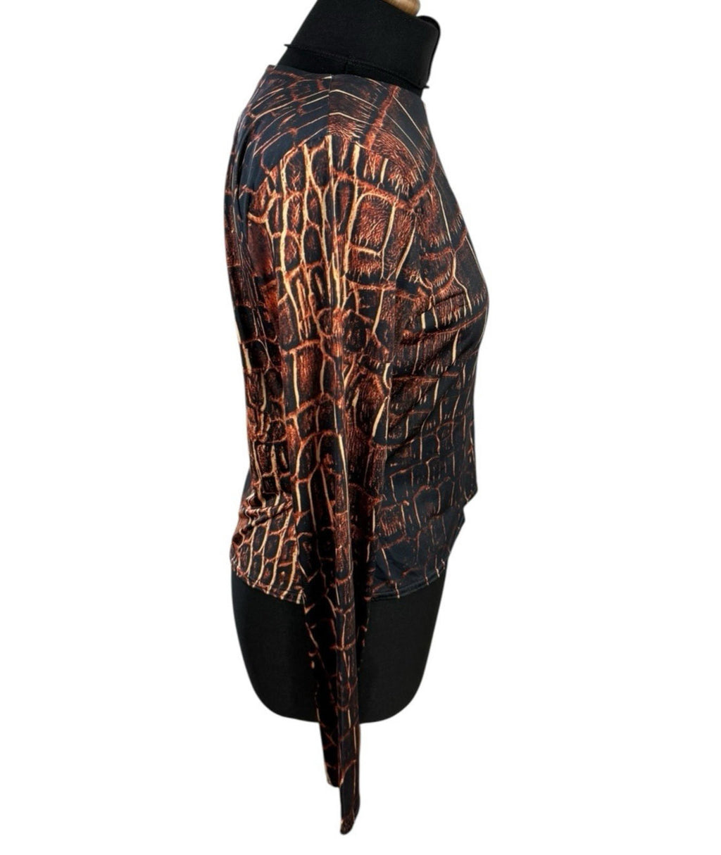 Black Orange One Shoulder Top Twisted Strap Stretch Women’s UK Size 14-16