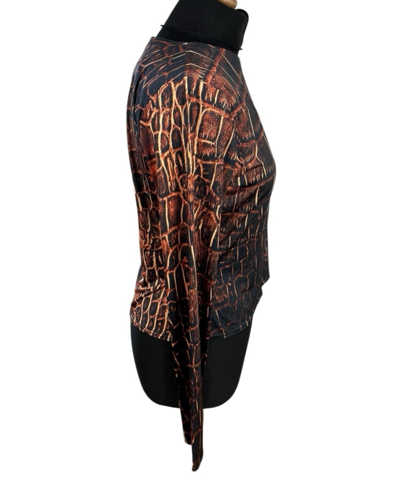 Black Orange One Shoulder Top Twisted Strap Stretch Women’s UK Size 14-16