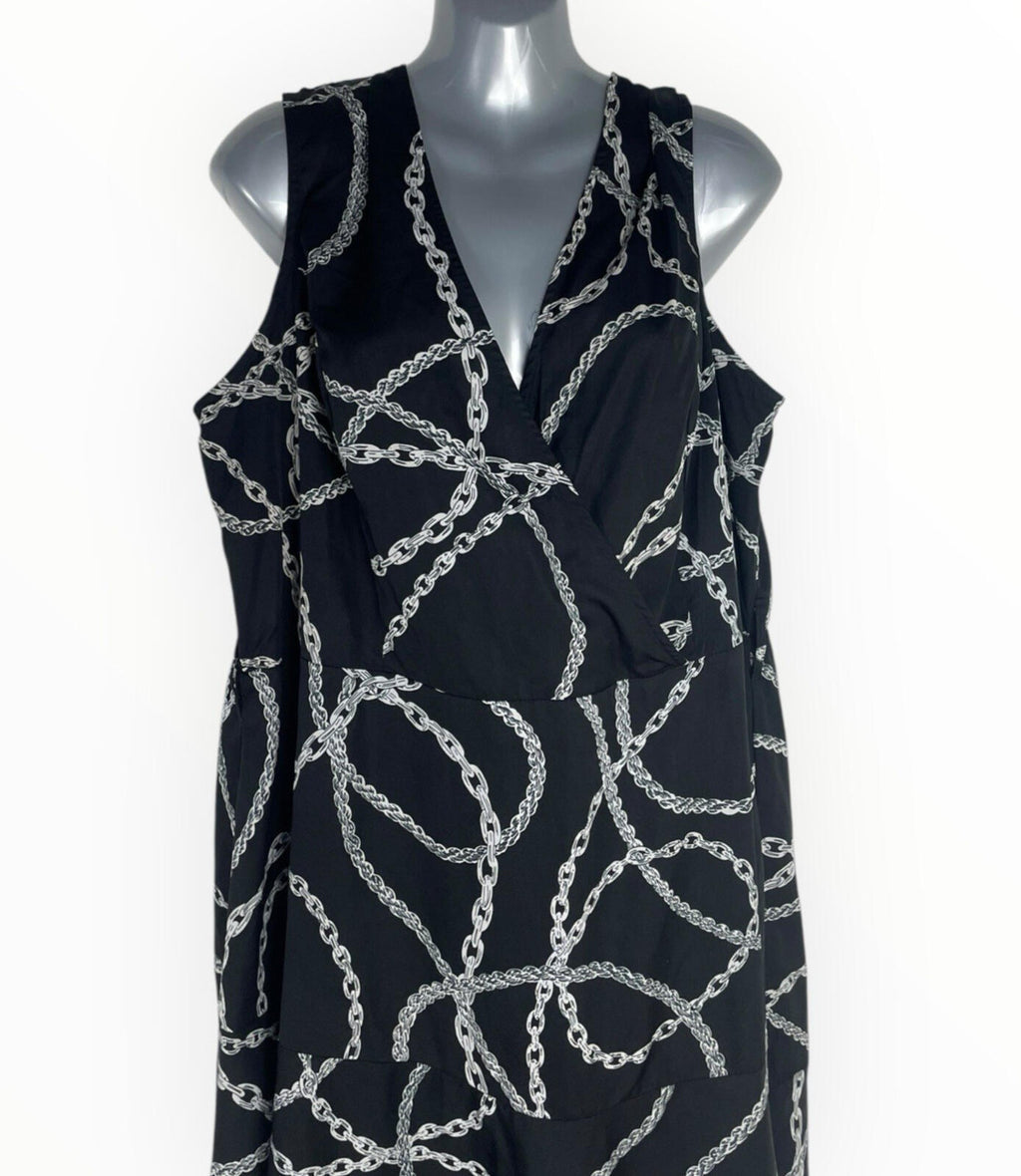 Simply Be Sleeveless Midi Dress Women’s UK Size 20 Lightweight Chain Print Black