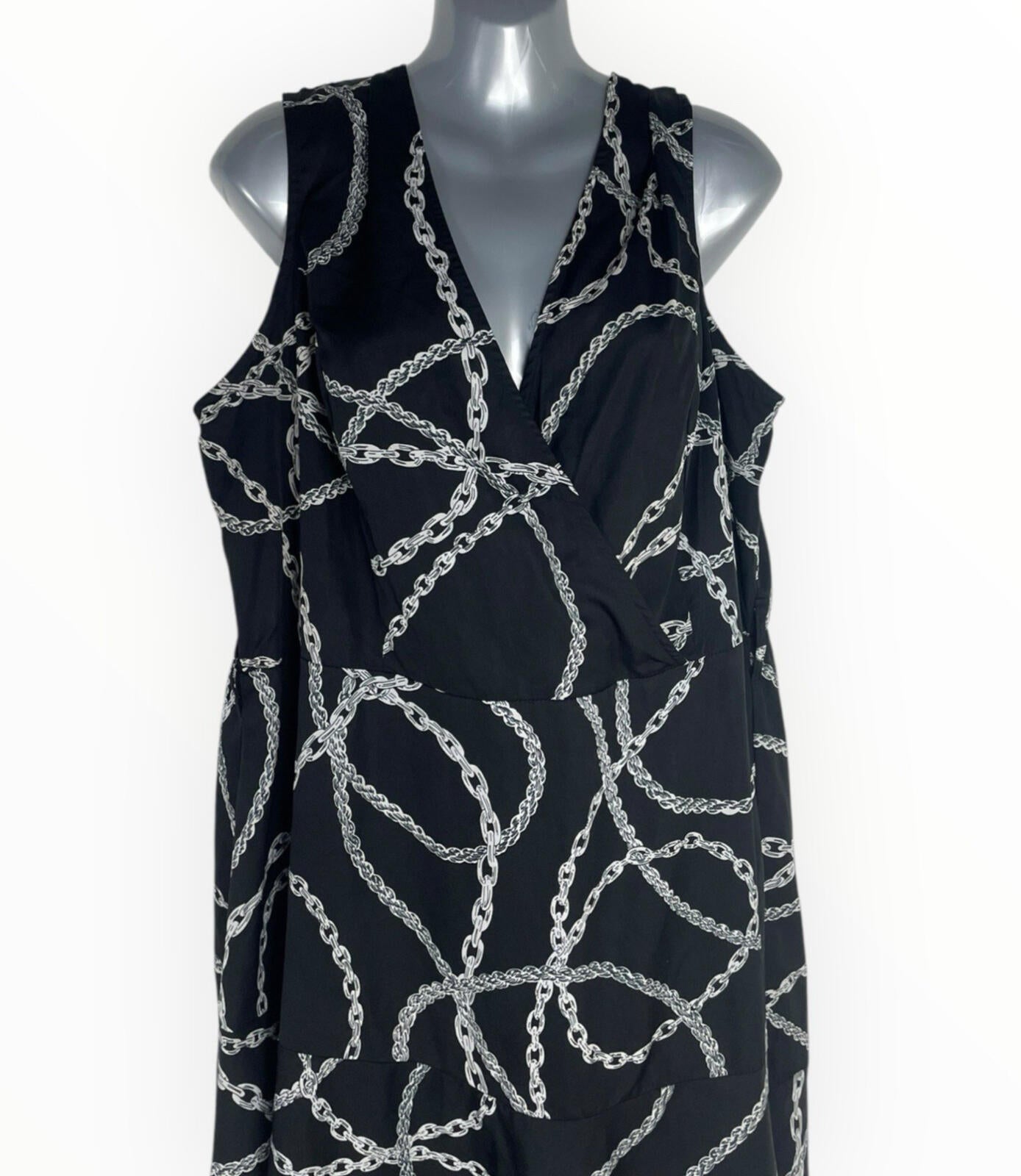 Simply Be Sleeveless Midi Dress Women’s UK Size 20 Lightweight Chain Print Black