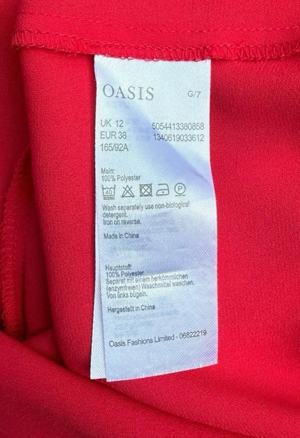 Oasis Bright Red Chiffon Top Short Frill Sleeve Round Neck Women’s UK Size 12