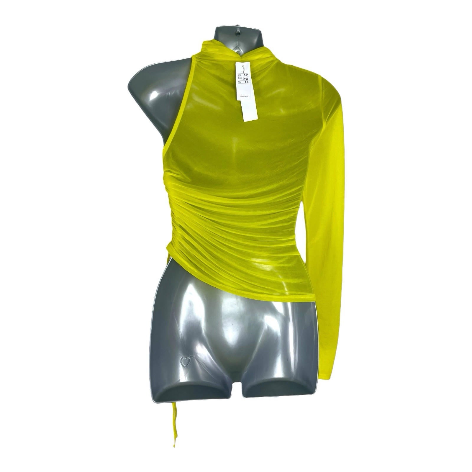 Topshop Bright Yellow Chiffon Top One Sleeve Sheer Women’s UK Size 8-10