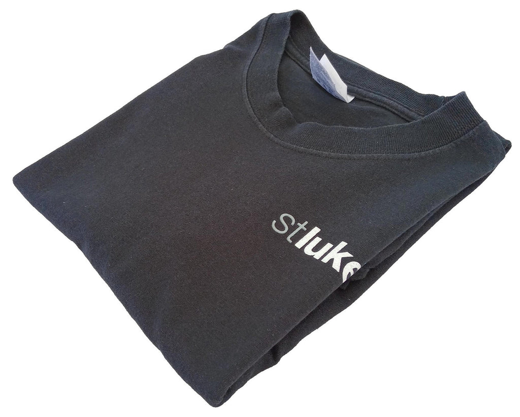 St Luke's Print T-Shirt Women's UK Size M Black Crew Neck Cotton Double Sided