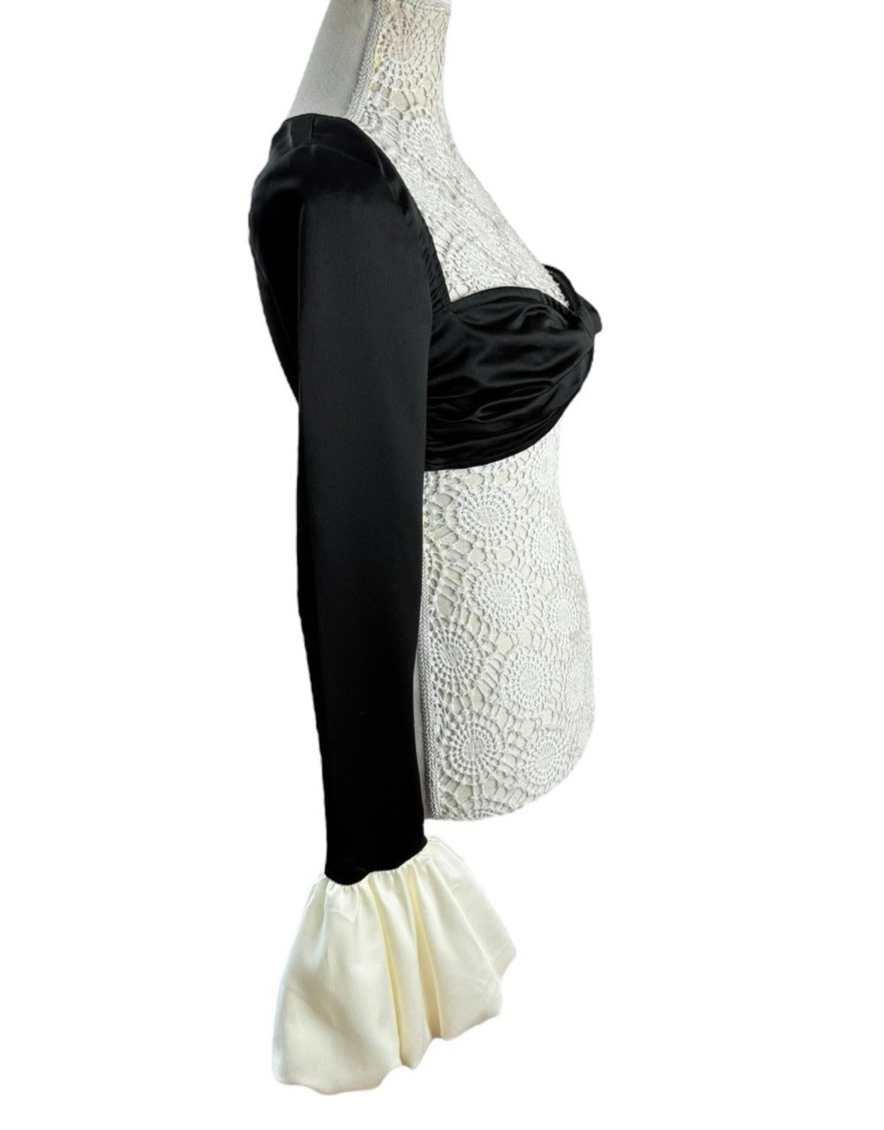 Pretty Little Thing Black Satin Croptop Puffball Sleeve Women’s UK Size 8