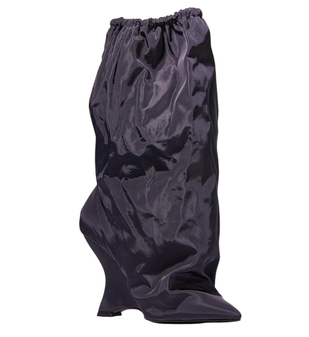 Pretty Little Thing Black Sock Boots Ruffle Wedged Women’s UK Size 6
