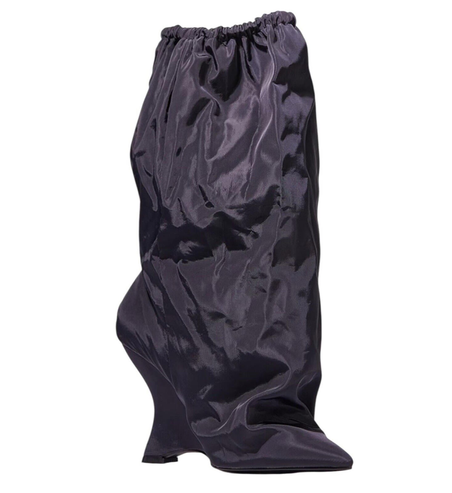 Pretty Little Thing Black Sock Boots Ruffle Wedged Women’s UK Size 6