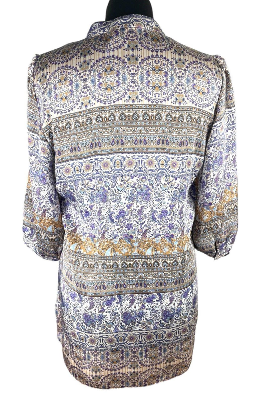 Wallis Satin Tunic Top Women’s UK Size 10 Paisley 3/4 Blouson Sleeves V-Neckline