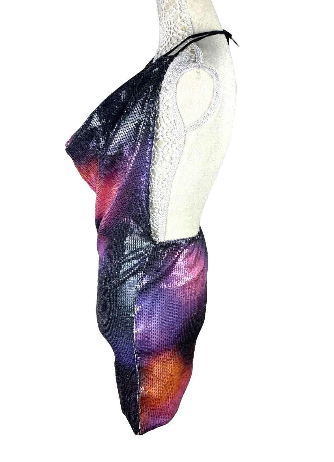 Multicolour Full Sequin Backless Mini Dress Halterneck Women’s UK Size 10