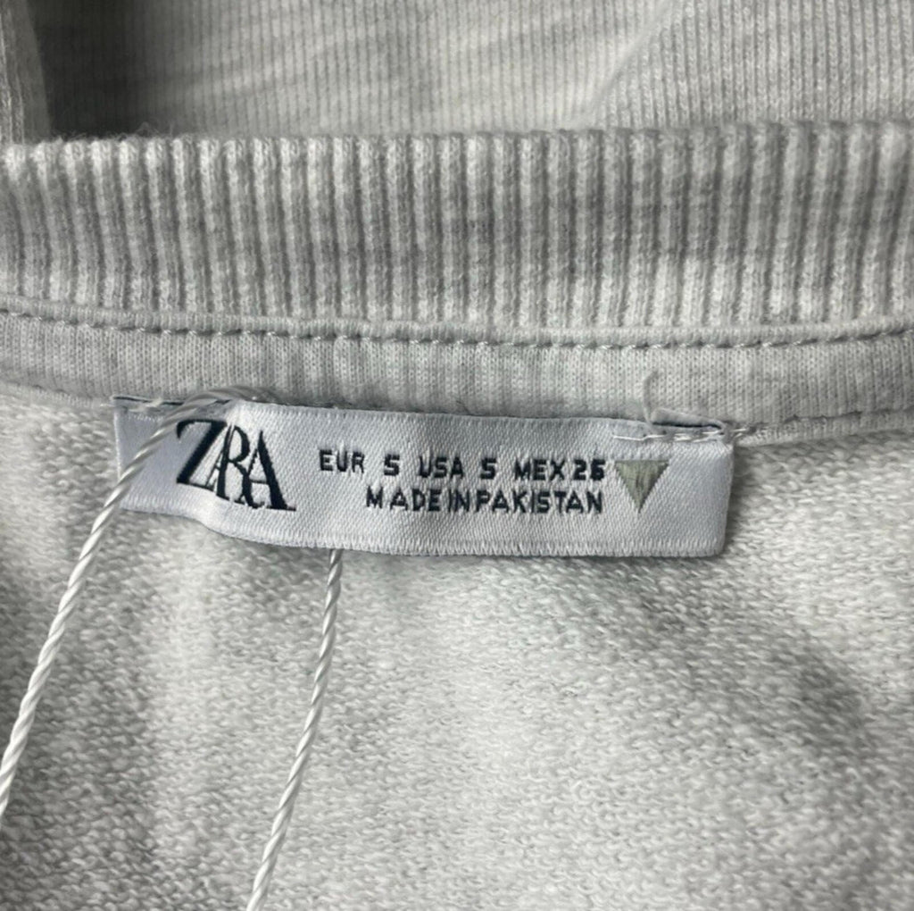 Zara Jersey T-Shirt Top Women’s UK Size S Oversized Light Grey Crew Neck