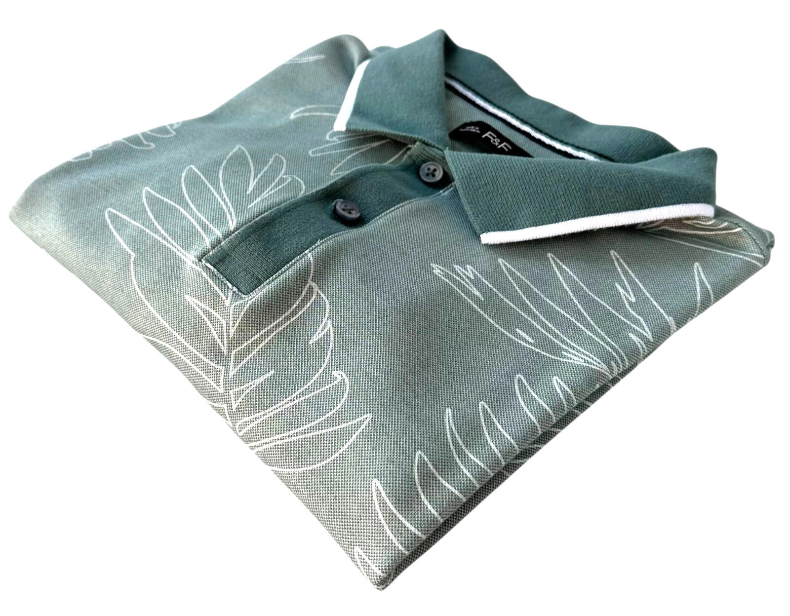 F&F Tropical Leaf Print Polo Shirt Men's UK Size XL Green Short Sleeve Casual