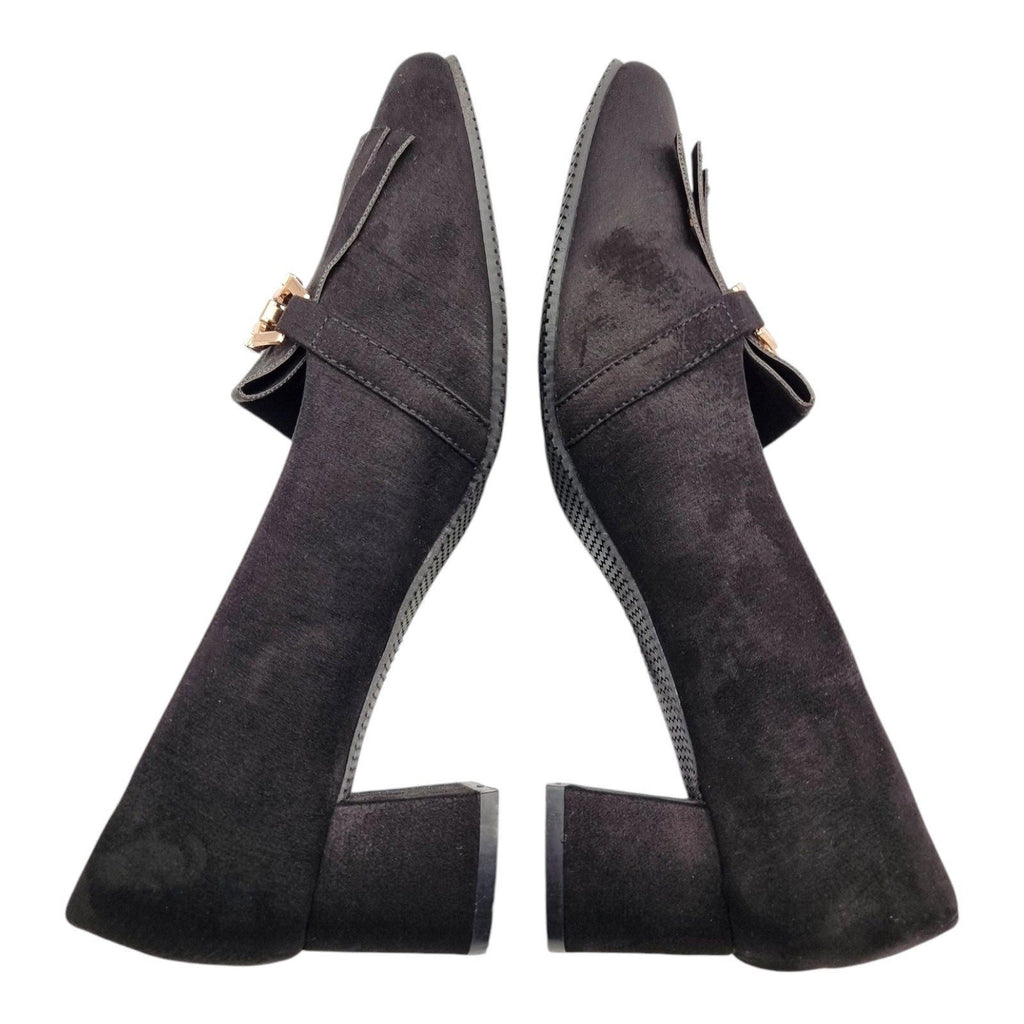 JD Williams Black Suedette Block Heel Court Shoes Wide Fit Women's UK Size 7 EEE